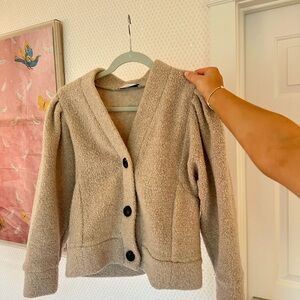 Teddy Fleece Button-Front Jacket in Light Beige